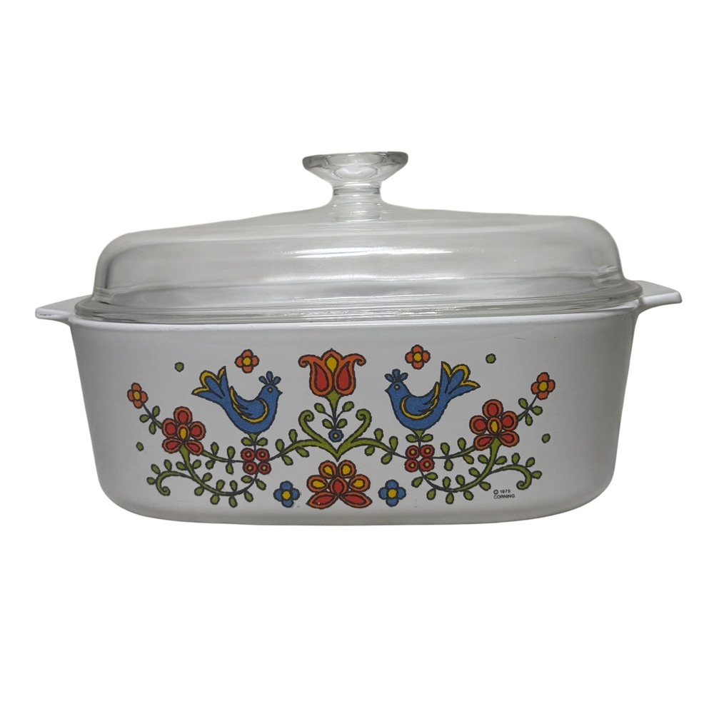 Corning Ware Casserole Dish Country Festival Friendship Birds Pyrex Lid 4 Quart